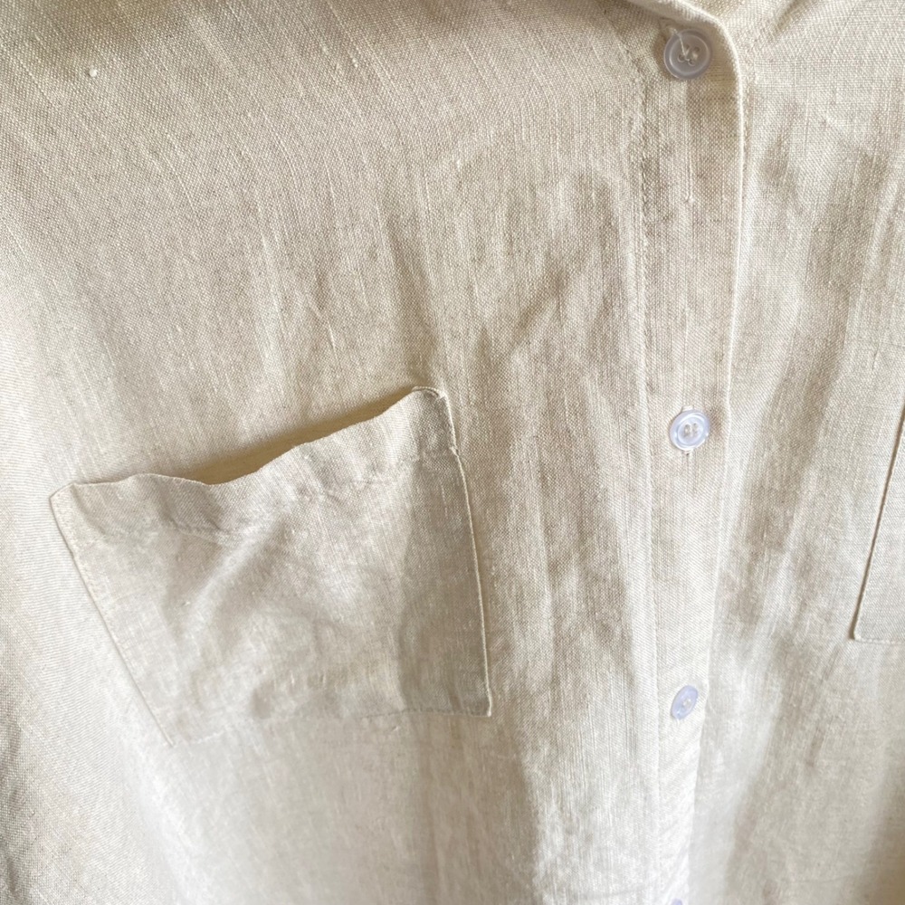 Threads by Bed Threads 100% Linen Button Down Shirt Oatmeal Beige Mens Size M - Picture 9 of 12